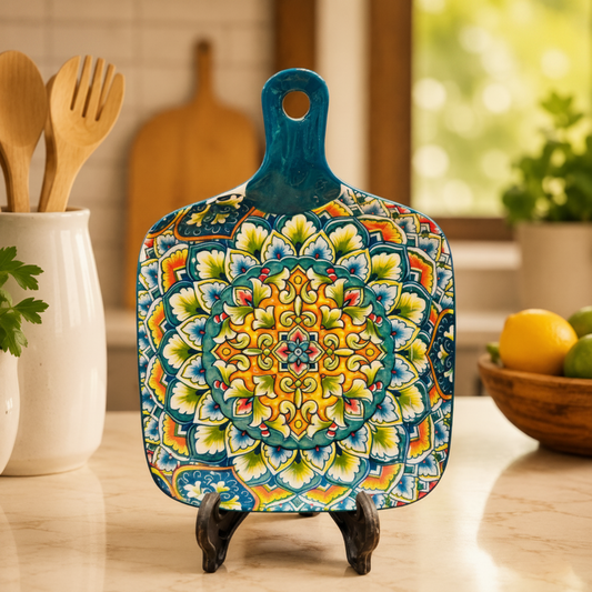 Decorative Ceramic Serving Platter with Handle