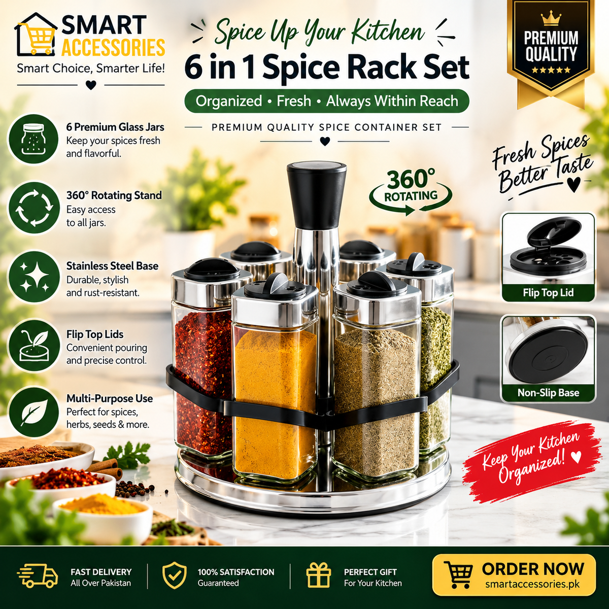 360⁰ Rotating Glass Spice Jar Carousel Set