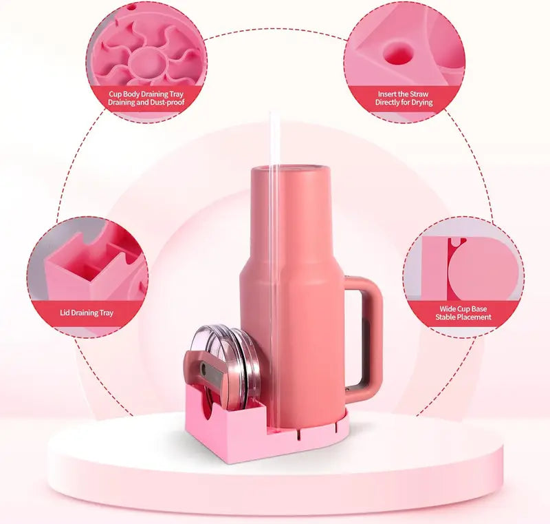 2In1 Silicone Tumbler Drying Rack with Lid and Straw Holder