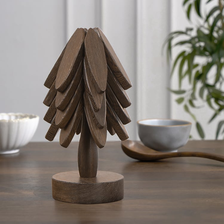 Multifunctional Table Mat & Stand Natural Wooden Foldable Coaster Set