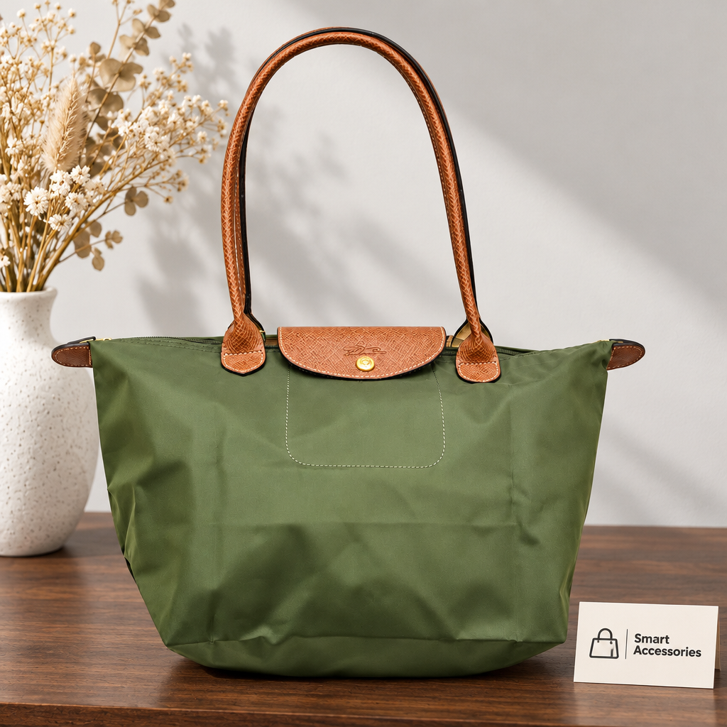 Nylon Tote Bag With Leather Handle, Light Weight Good Quality