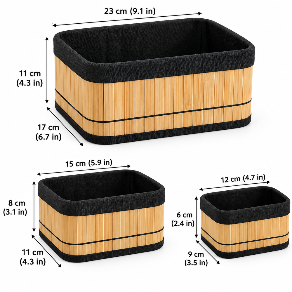 Bamboo vanity Storage Basket (3pcs Set)