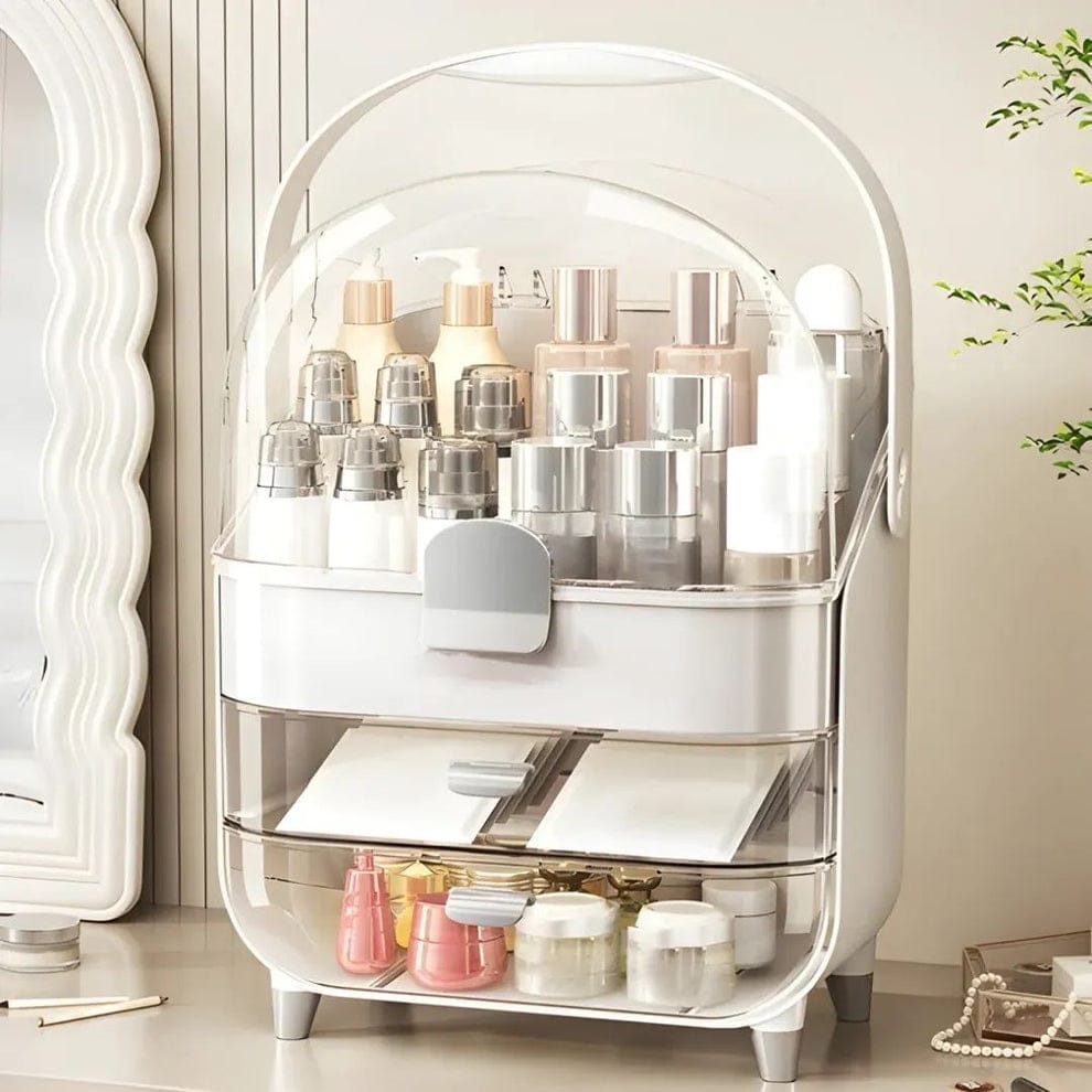 Premium Layered waterproof Cosmetics Organizer Box With  Dustproof Dome And Drawers