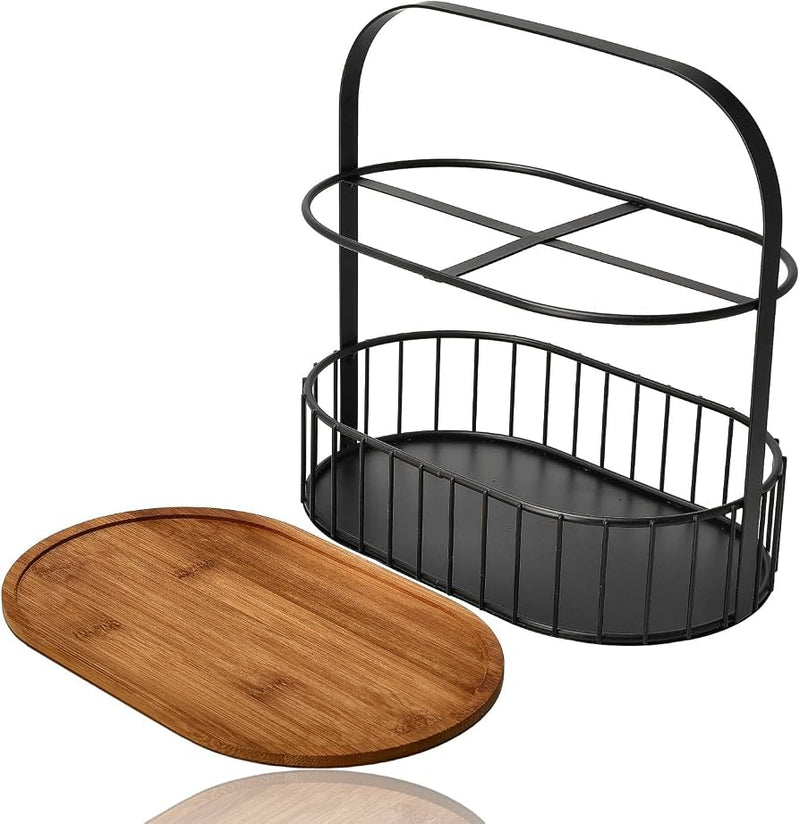 2 Tier Kitchen Storage Basket With Wooden Tray