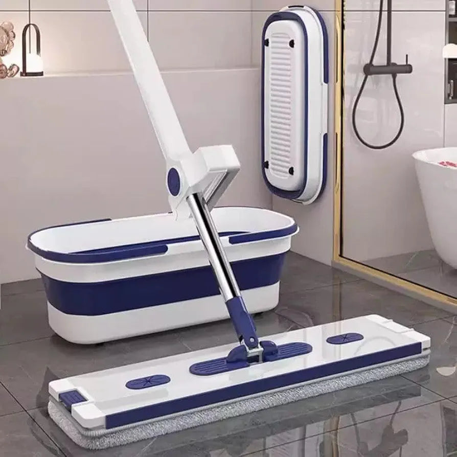 Hands-Free Flat Squeeze Mop and Folding Bucket Set