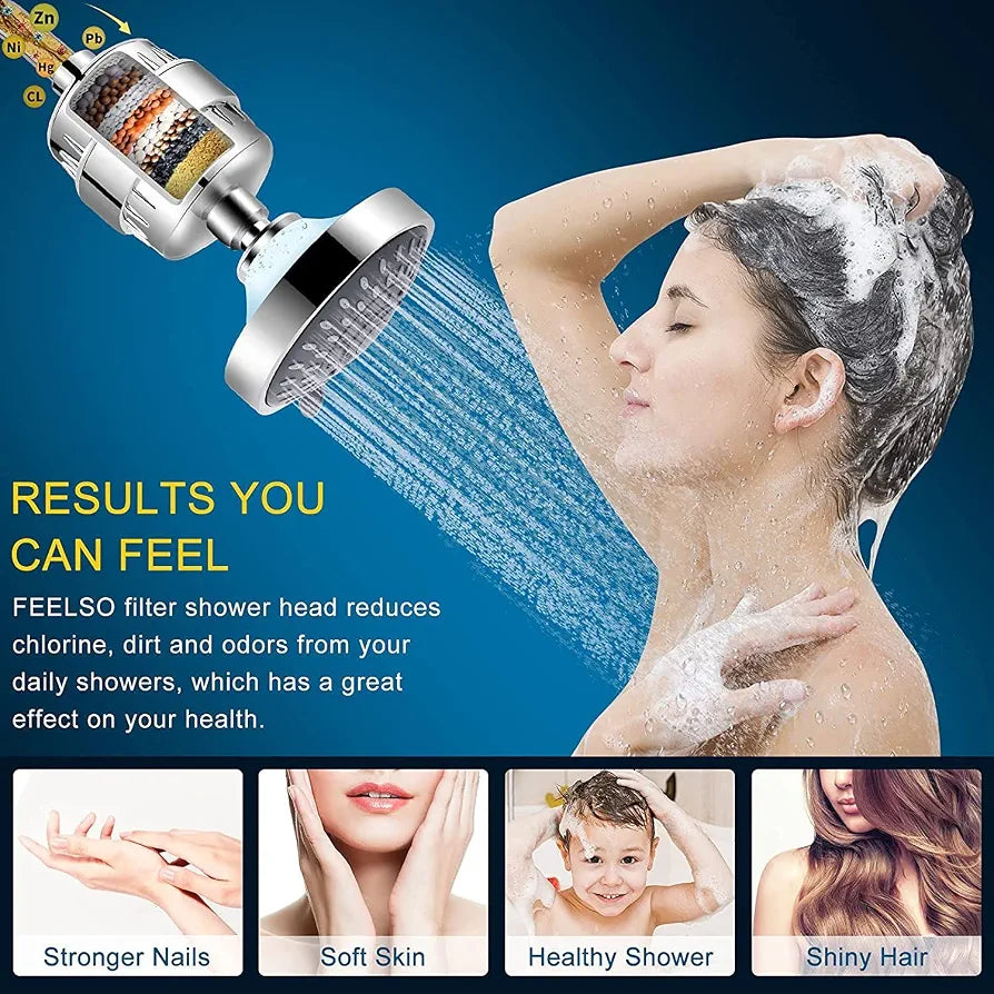 Aqua Hard Water Filter & Shower Head Combination Designed To Protect Skin & Hair