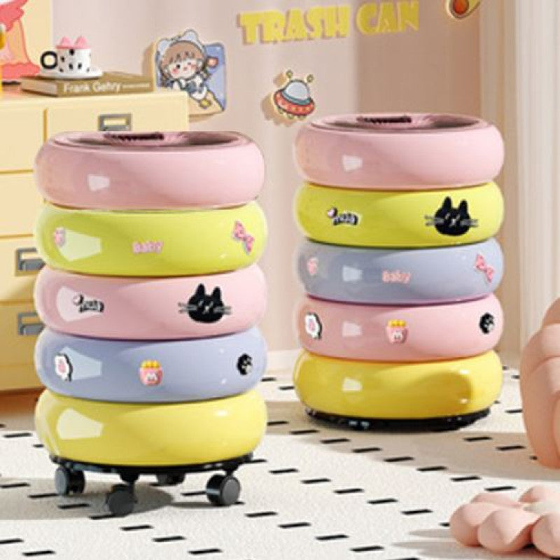 Trolley Dustbin featuring a Detachable Inner Bin and Adorned with Decorative Stickers