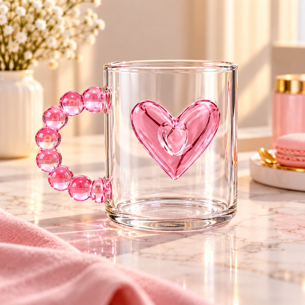 Cute Romantic Heart Glass With Beaded Handle