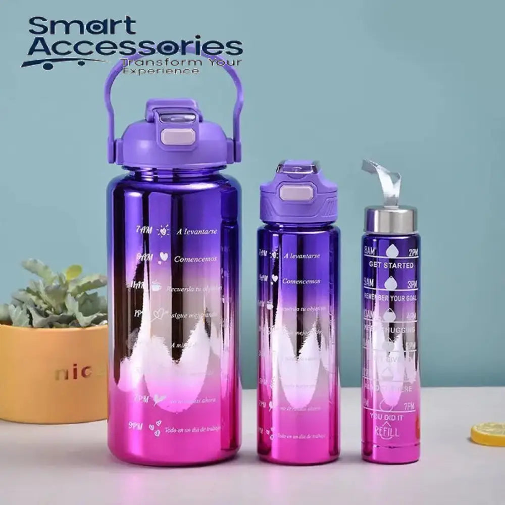 Set Of 3 Metallic Color Water Bottle