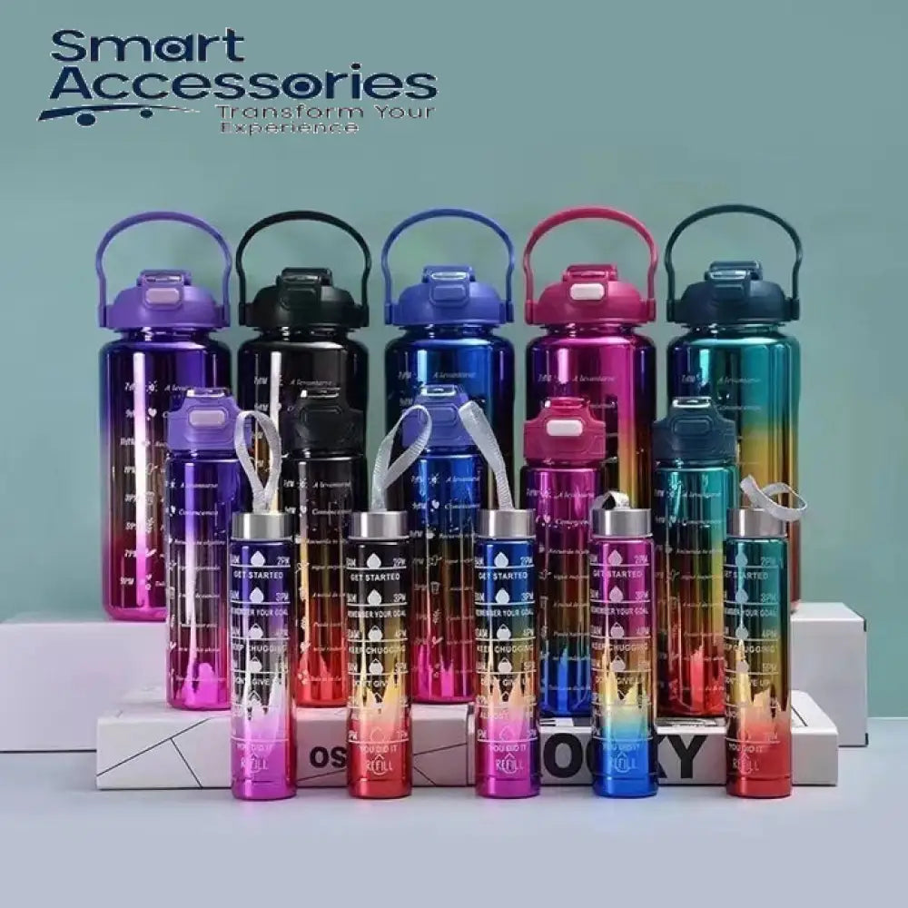 Set Of 3 Metallic Color Water Bottle