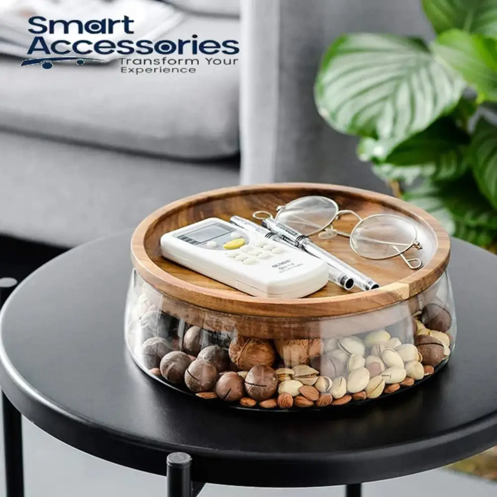 Transparent Glass Storage Canister With Wooden Lid Small